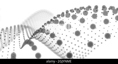 Arrière-plan abstrait avec de nombreux points gris ou particules comme vagues, visualisation de la conception conceptuelle ou scientifique d'onde sur fond blanc Banque D'Images