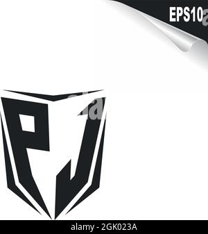 Design initial du logo PJ avec style Shield, logo de l'entreprise. Illustration de Vecteur