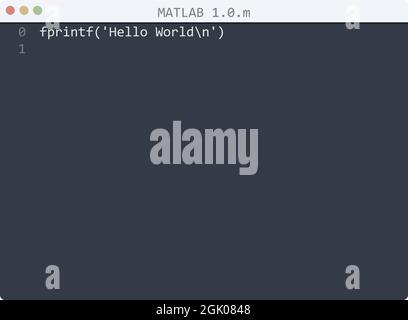 Exemple de programme Hello World de MATLAB 1.0 dans l'illustration de la fenêtre de l'éditeur Illustration de Vecteur