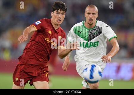 Roma, Italie. 12 septembre 2021. Edor Shomurodov de AS Roma pendant la série Un match de football entre AS Roma et US Sassuolo au stade Olimpico à Rome (Italie), le 12 septembre 2021. Photo Antonietta Baldassarre/Insidefoto Credit: Insidefoto srl/Alay Live News Banque D'Images