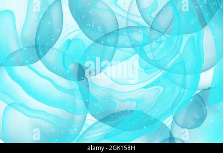 Peinture abstraite d'art fluide avec de l'encre d'alcool, des bulles bleues et des sparkles Banque D'Images