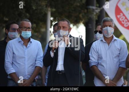 Arzano, Italie. 12 septembre 2021. Fabio Gallo, M5S à l'ouverture de la campagne électorale à Arzano. (Photo de Salvatore Esposito/Pacific Press) crédit: Pacific Press Media production Corp./Alay Live News Banque D'Images