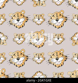 Motif pastel sans couture avec têtes de tigres. Motif à la main style de dessin. Année du tigre 2022. Peut être utilisé pour le tissu et etc Illustration de Vecteur