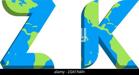 Logo ZK initial avec style World Map, logo de l'entreprise. Illustration de Vecteur