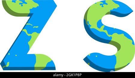 Logo ZS initial avec style World Map, logo commercial. Illustration de Vecteur