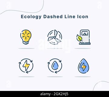 collection d'icônes en pointillés écologiques sur fond blanc isolé avec illustration moderne de dessin animé de style vectoriel Banque D'Images