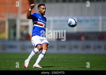 Gênes, Italie. 12 septembre 2021. Fabio Quagliarella de l'UC Sampdoria en action pendant la série Un match de football entre l'UC Sampdoria et le FC Internazionale. Credit: Nicolò Campo/Alay Live News Banque D'Images