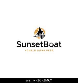 Logo SunsetBoat Sunset minimaliste Illustration de Vecteur