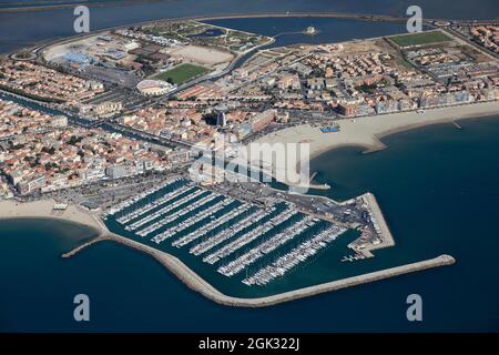 FRANCE. HERAULT (34) VUE AÉRIENNE DU PORT DE PALAVAS Banque D'Images