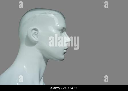 Profil de buste de mannequin blanc. Isolé sur fond gris Banque D'Images