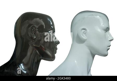 Profil de buste des mannequins noirs et blancs. Isolé sur fond blanc Banque D'Images