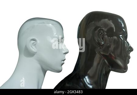 Profil de buste des mannequins noirs et blancs. Isolé sur fond blanc Banque D'Images
