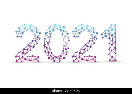Design de texte Noël et bonne année 2021. Communication graphique 2021. Lignes connectées avec points. Conception pour présentation, circulaire Banque D'Images