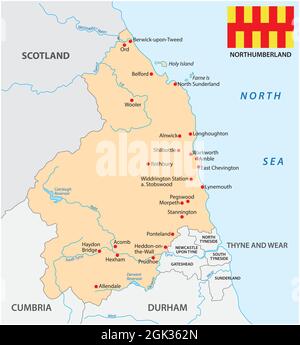carte vectorielle du comté de norhhumberland avec drapeau, angleterre Illustration de Vecteur