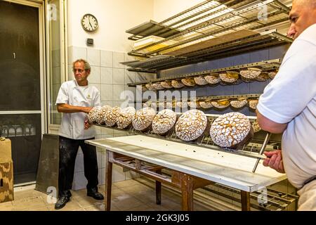 Panettone Prduction dans la Pasticceria Marnin à Locarno, Suisse.Circolo di Locarno, Suisse Banque D'Images