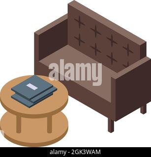 Icône du canapé de la réception, vecteur isométrique. Hôtel de bureau. Réception avec bureau Illustration de Vecteur
