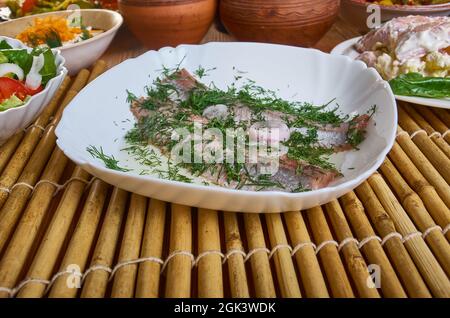 Acciughe al verde - anchois à la sauce verte du Piémont. Banque D'Images