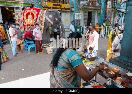 Pondichéry, Inde - 10 septembre 2021 - Arulmigu Manakula Vinayagar Temple le jour de Ganesh Puja Banque D'Images