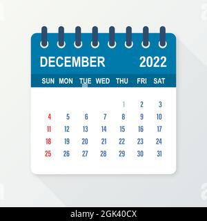 Feuille de calendrier de décembre 2022. Calendrier 2022 à plat. Format A5. Illustration vectorielle. Illustration de Vecteur