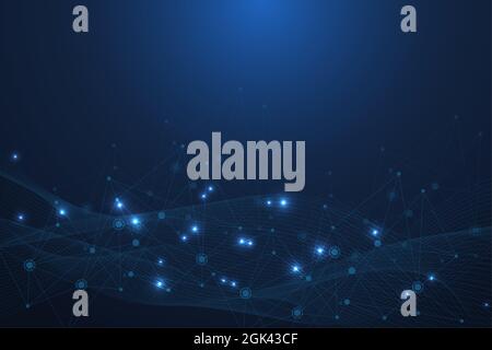 Molécule de structure et de communication. L'ADN, l'atome, les neurones. Concept scientifique pour votre conception. Lignes connectées par des points. La technologie médicale, Illustration de Vecteur