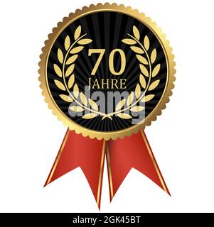 fichier vectoriel eps avec médaillon d'or avec couronne de laurier pour le succès ou jubilé ferme et texte 70 ans (texte allemand) Illustration de Vecteur