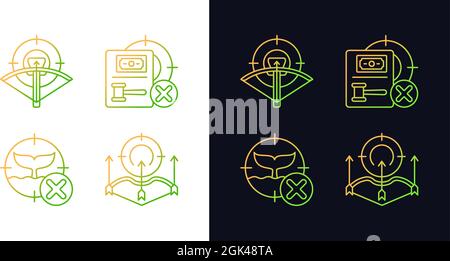 Dispositions et restrictions de chasse icônes de gradient définies pour les modes sombre et clair Illustration de Vecteur