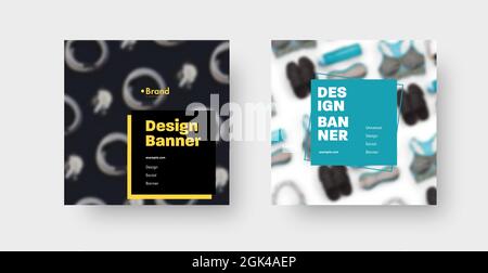 Modèle de bannière web noir et blanc vectoriel carrée pour les médias sociaux avec place pour photo et texte. Design pour la publicité d'une salle de sport ou d'un entraîneur personnel. EM Illustration de Vecteur