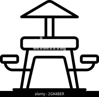 Vecteur de contour d'icône de banc de pique-nique. Table en bois. Jardin extérieur Illustration de Vecteur