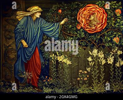 The Pilgrim and the Heart of the Rose (tapisserie)1901 tissu mural laine soie par Edward Burne Jones ( Designed 1890 tissé 1901 laine et soie tapisserie 150 x 201cm United, Kingdom, England, English,) Banque D'Images