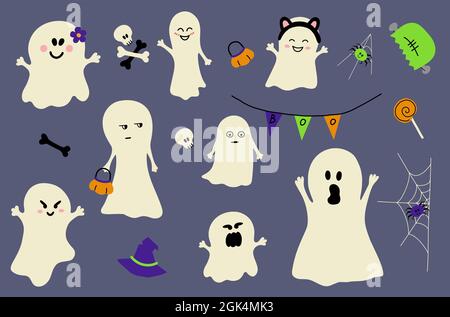 ensemble d'éléments d'icône fantôme pour le vecteur Halloween Illustration de Vecteur