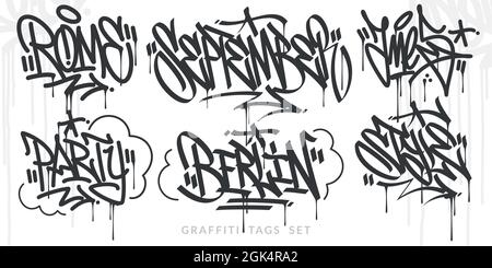 Plat abstrait Hip Hop écrit à la main Urban Street Art Graffiti style mots scénario jeu d'illustrations Illustration de Vecteur