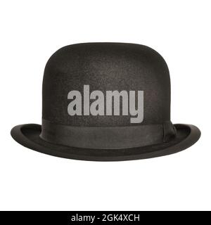 Chapeau style bowling noir vintage isolé sur fond blanc Banque D'Images