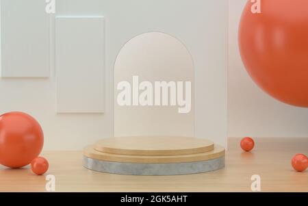 Podium de produit 3D Illustration avec une scène lumineuse pour la promotion Banque D'Images