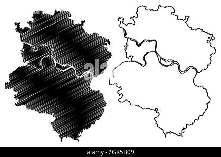 District d'Allahabad (État de l'Uttar Pradesh, République de l'Inde) carte illustration vectorielle, scribble esquisse carte de Prayagraj Illustration de Vecteur