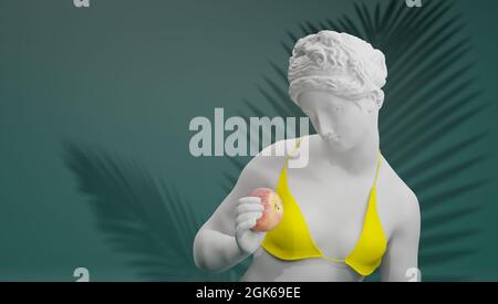rendu 3d. Déesse Vénus dans un bikini mangeant une pomme Banque D'Images
