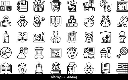 Les icônes de formation précoce définissent le vecteur de contour. Bébé apprendre. École pour enfants Illustration de Vecteur