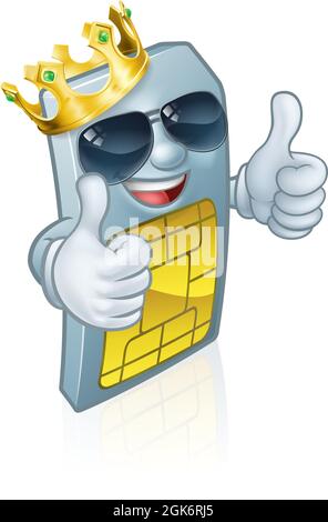 Carte SIM Cool Mobile Phone King Cartoon Mascot Illustration de Vecteur