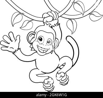 Monkey chantant sur Jungle Vines en signe de dessin animé Illustration de Vecteur