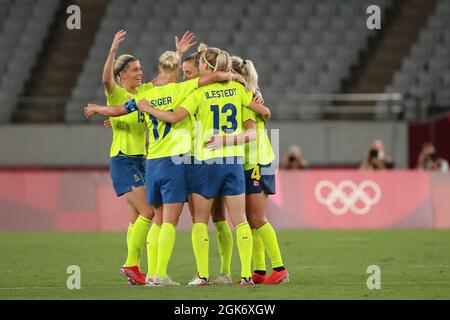 21 JUILLET 2021 - TOKYO, JAPON: La Suède remporte son match d'ouverture 3-0 contre les États-Unis au stade de Tokyo pendant les Jeux Olympiques de Tokyo 2020 WO Banque D'Images