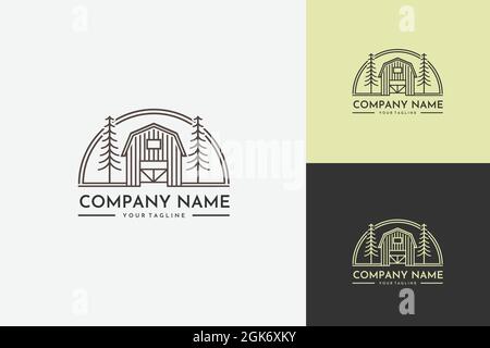 Maison de ferme vintage avec modèle de conception de logo de pin pour entreprise agricole moderne - vecteur logo icône élément de conception Illustration de Vecteur