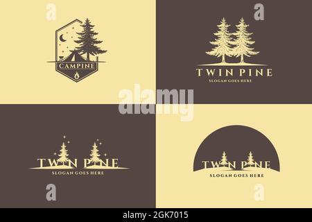 Ensemble de logo Forest camp d'aventure en plein air avec style grunge Illustration de Vecteur