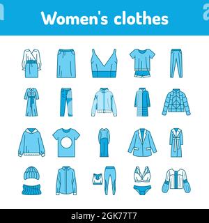 Ensemble de couleurs pour femmes. Pictogrammes pour la page Web, l'application mobile, la promotion. Illustration de Vecteur