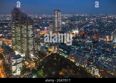 La vue depuis le bâtiment du gouvernement métropolitain de Tokyo la nuit, Shinjuku, Tokyo Japon Banque D'Images