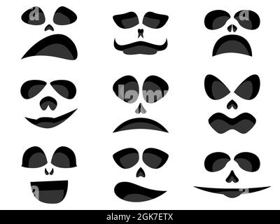 Visages effrayants isolés sur fond blanc. Visages de citrouille d'Halloween. Collection de visages fantômes. Design pour affiches, bannières et articles promotionnels. VVecto Illustration de Vecteur