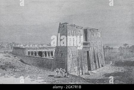 Edfu en Égypte. Gravure du XIXe siècle. Banque D'Images