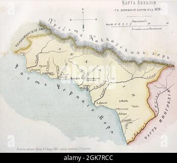Carte des frontières de l'Abkhazie après transformation en département de Soukhoumi. Carte du 1870. Banque D'Images