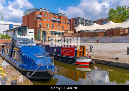 Vue sur les canaux de Castlefield Basin, Manchester, Lancashire, Angleterre, Royaume-Uni, Europe Banque D'Images