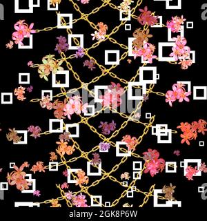 Motif coloré et chaîné à motif floral répétable pour écharpe, tissu ou autre Banque D'Images