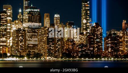Septembre 11 Tribute Lights à Lower Manhattan. Banque D'Images