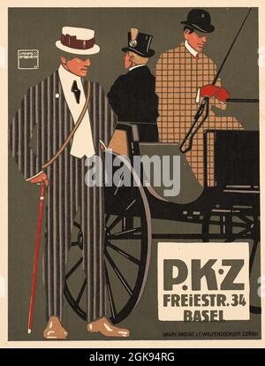 Cliquez sur l'affiche de mode Vintage Swiss pour hommes, P. K. Z Basel, années 1920 Banque D'Images